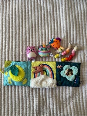 Plush Sensory Activity Book and Colorful Baby Toys Set - Multicolor